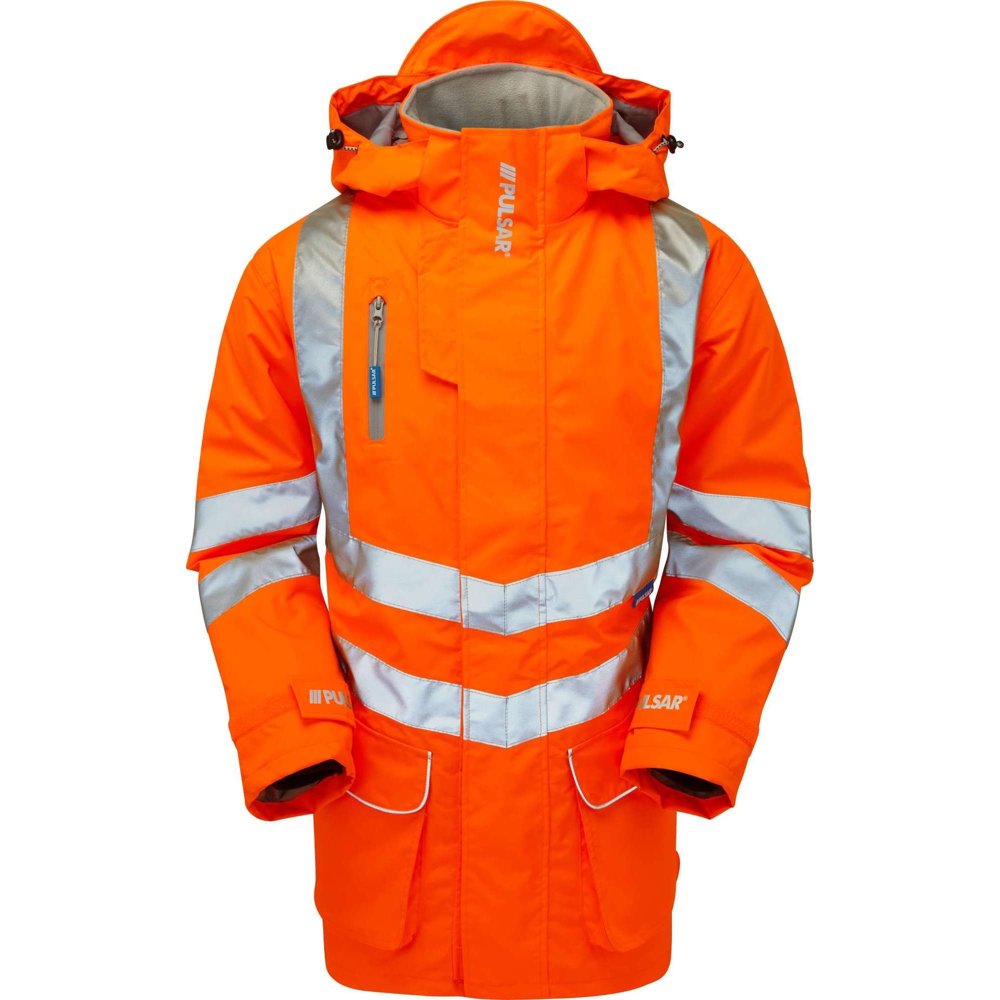 Pulsarail Padded Waterproof Orange Hi Vis Storm Coat PR502