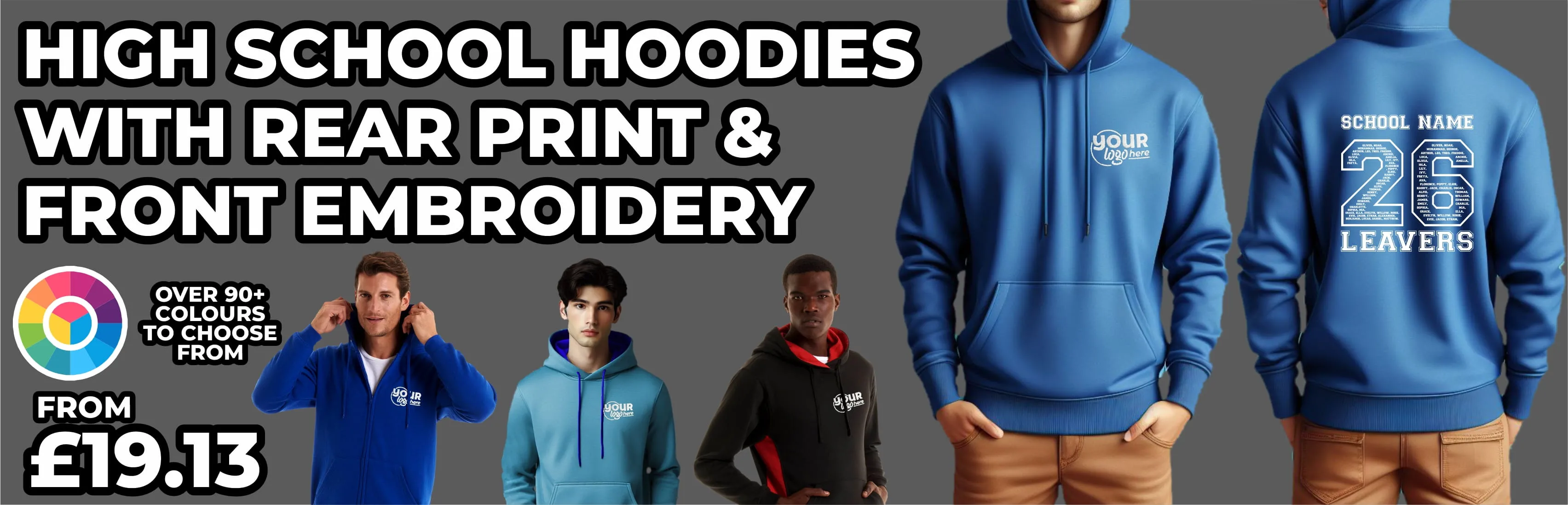 Printed & Embroidered High School Leavers Hoodie
