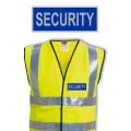 Hi vis vest with blue and silver security print