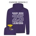 Varsity Leavers Hoodie with students names printed to rear in the number of the year & your logo embroidered to the front, "Design 2"