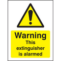 Warning this extinguisher is alarmed sign