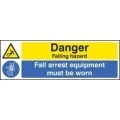 Danger falling hazard fall arrest equipmentment must be worn sign