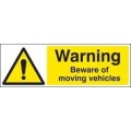 Warning beware of moving vehicles sign