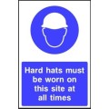 Hard hats must be worn on site all time sign