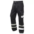 Leo Black Cargo Trousers With Hivis Stripes CT01 Leo Black Cargo Trousers With Hivis Stripes CT01