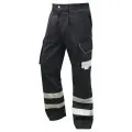 Leo Black Cargo Trousers With Hivis Stripes CT01