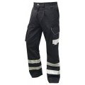 Leo Black Cargo Trousers With Hivis Stripes CT01