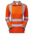Ladies Orange Hi Vis Long Sleeve Polo Pulsar PR703