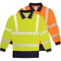 Hi Vis Long Sleeve Polo Shirt with blue trim