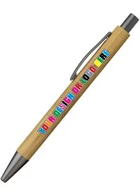 Custom printed Bamboo Pen With Grey Nib & Clip