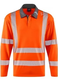 Long Sleeve Orange Hi Vis Poloshirt Leo EcoViz P13