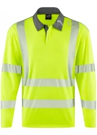 Personalised Long Sleeve Yellow Hi Vis Poloshirt Leo EcoViz P13