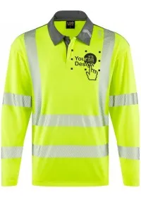 Personalised Long Sleeve Yellow Hi Vis Poloshirt Leo EcoViz P13