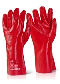 PVC Open Cuff Red Gauntlet Glove 14" PCVG14