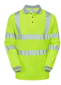 PULSAR PROTECT Long Sleeve Hi Vis Poloshirt Yellow LFE925 Front Image