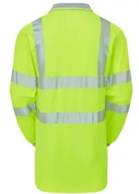 PULSAR PROTECT Long Sleeve Hi Vis Poloshirt Yellow LFE925 Rear Image