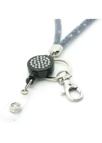 Retractable Lanyard with Sparkle glitter GREY