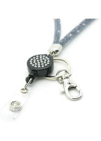 Retractable Lanyard with Sparkle glitter GREY