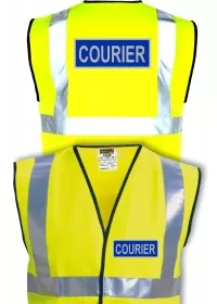 Hi Vis Vest With Blue And Silver Courier Print and Large Rear Print