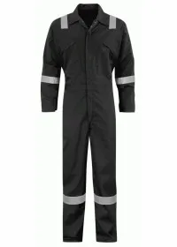 Black Coverall with reflective hi vis stripes
