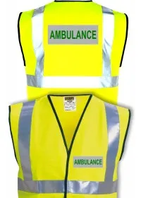 HI Vis Vest With Green And Silver Ambulance Print and Large Rear Print.