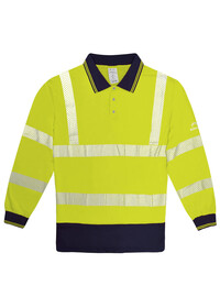 Personalised Hi Vis Long Sleeve Polo Shirt with Blue Trim