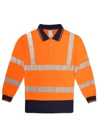 Personalised Hi Vis Long Sleeve Polo Shirt with Blue Trim