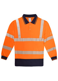 Personalised Hi Vis Long Sleeve Polo Shirt with Blue Trim