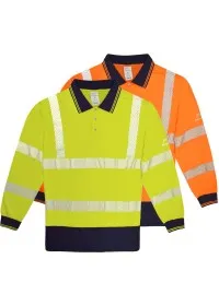 Personalised Hi Vis Long Sleeve Polo Shirt with Blue Trim