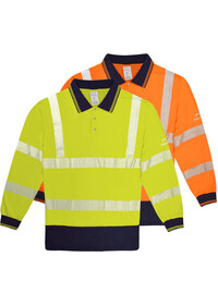 Personalised Hi Vis Long Sleeve Polo Shirt with Blue Trim
