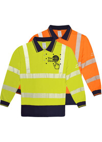 Personalised Hi Vis Long Sleeve Polo Shirt with Blue Trim