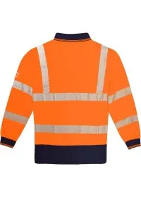 Personalised Hi Vis Long Sleeve Polo Shirt with Blue Trim