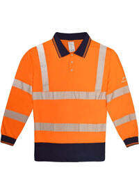Personalised Hi Vis Long Sleeve Polo Shirt with Blue Trim
