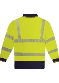 Personalised Hi Vis Long Sleeve Polo Shirt with Blue Trim