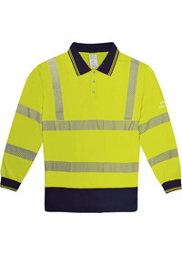 Personalised Hi Vis Long Sleeve Polo Shirt with Blue Trim