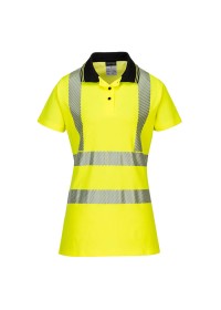Yellow/Black Ladies Hi Vis Polo Shirt Portwest LW72