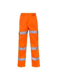Orange  Hi Vis Combat Trousers with 3 hi vis stripes on legs