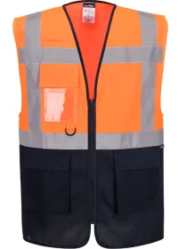 ES076 Hi-Vis Contrast Executive Vest Ora/Navy Front