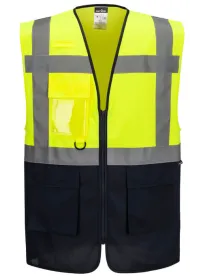 ES076 Hi-Vis Contrast Executive Vest Yel/Navy Front