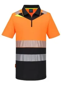 DX435 - DX4 Hi-Vis Zip Class 1 Polo Shirt S/S ORANGE/BLACK FRONT
