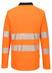 Portwest DX4 Hi-Vis Zip Long Sleeve Polo DX419 orange rear