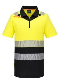 DX435 - DX4 Hi-Vis Zip Class 1 Polo Shirt S/S YELLOW/BLACK FRONT