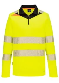 Portwest DX4 Hi-Vis Zip Long Sleeve Polo DX419 yellow front