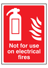 Not for use on electrical fires sign