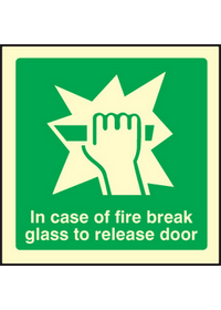 Break glass to release door sign