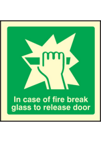 Break glass to release door sign