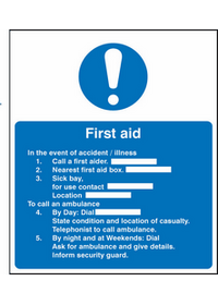 First aid/accident/illness sign