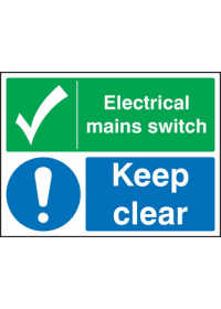 Electrical mains switch keep clear sign