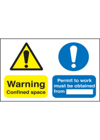 Warning confined space/permit to work sign