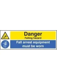 Danger falling hazard fall arrest equipmentment must be worn sign